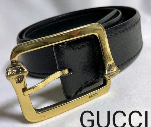 Gucci Vintage Logo Letter x Bamboo Square Buckle Black 80 belt