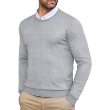 Image of Men's 100% Pure Wool Jumper Soft Knit Crew Neck Sweater Pullover Long Sleeves Me