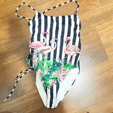 Victoria's Secret PINK Striped Flamingo Floral One-Piece Swimsuit D Size S