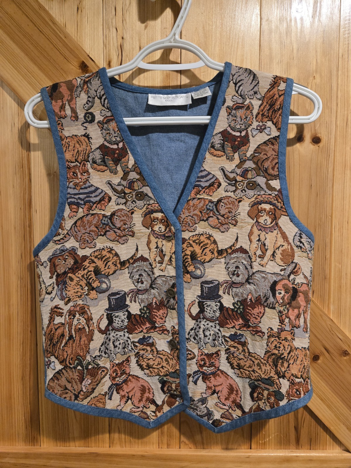 Vest Tapestry Cats Dogs Kittens Puppies Denim Sz Small Petite Sophisticate & Co-image