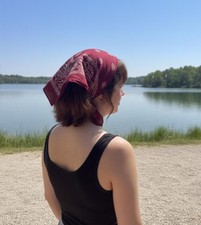Burgundy Cotton Bandana Retro Style Paisley H...