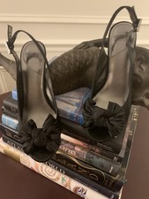 BLACK SATIN MOOTSIES TOOTSIES 8 LEATHER SOLE BEAUTIFUL BOW