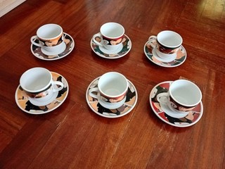 hermès 6 vintage 80s porcelain coffee cups and 6 saucers