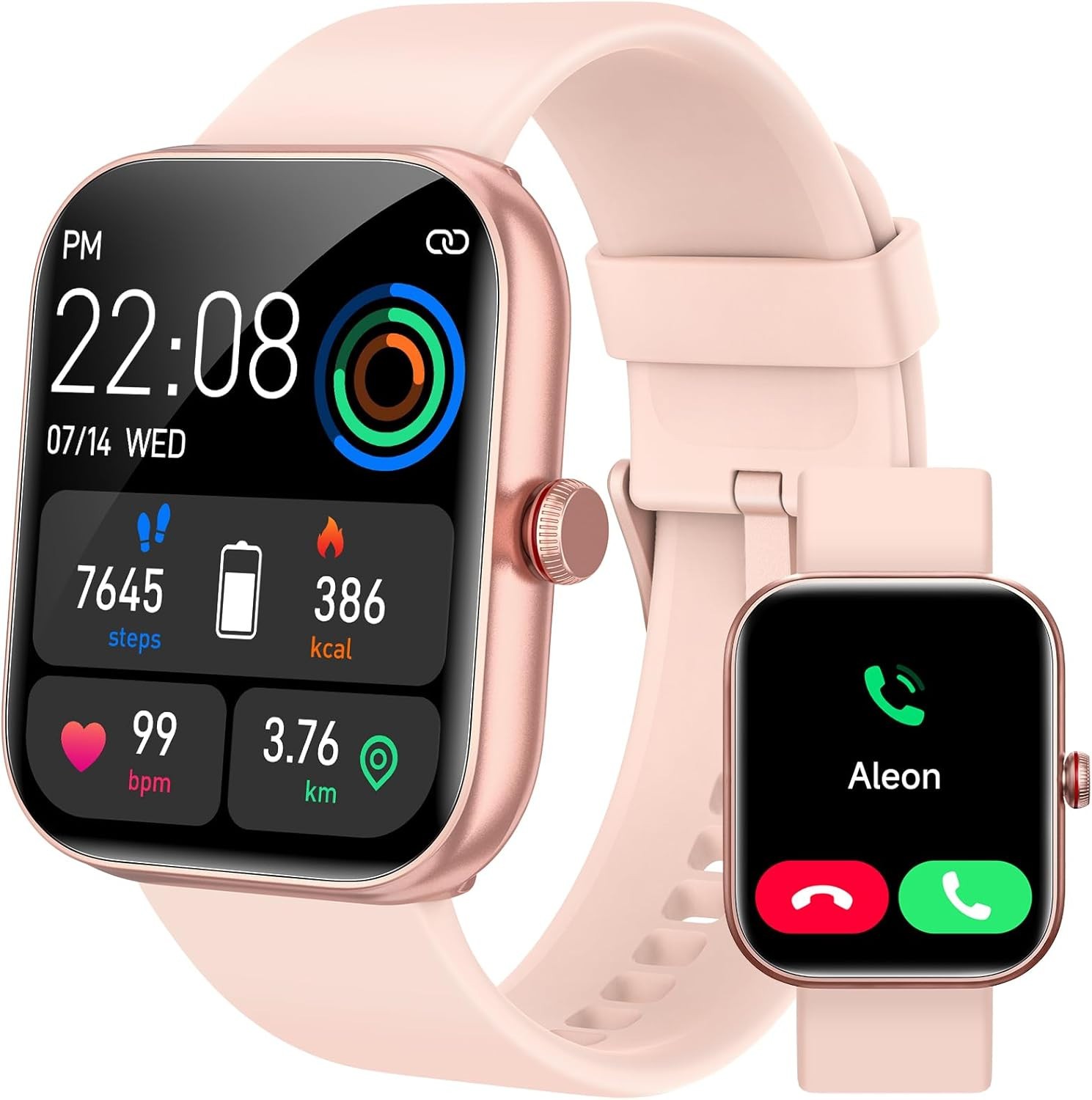 Pink Smart Watch for Women with Bluetooth Calls Fitness Tracker iOS Android Compatible