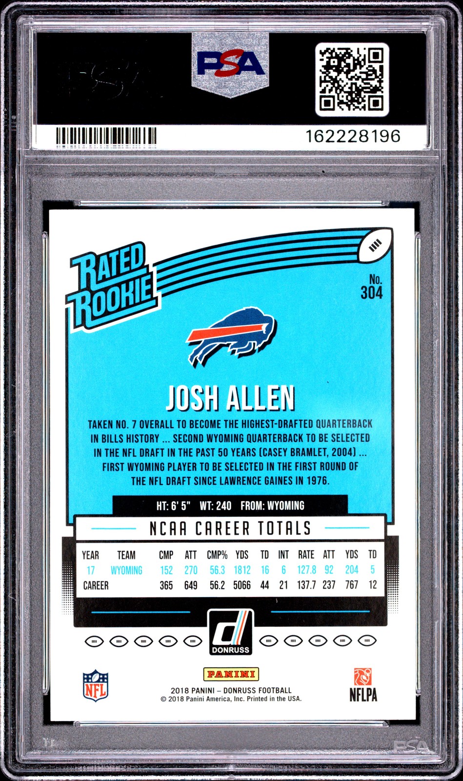 2018 Donruss Rookie Josh Allen PSA 10 view 2