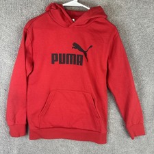 Puma Hoodie Youth Large Red Fleece Pullover Sweatshirt Big Logo Athletic
