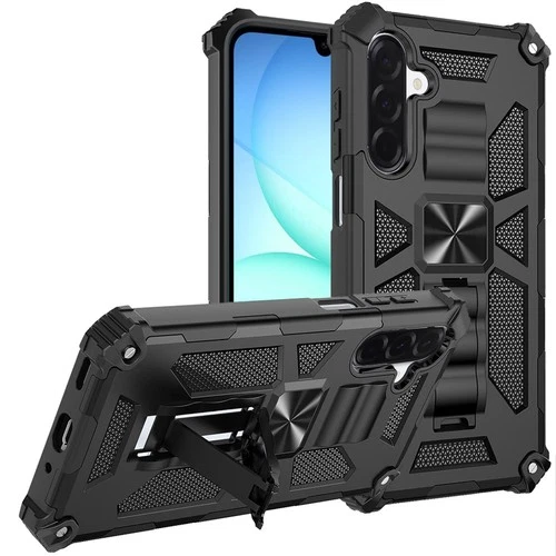 For Samsung A17 5G Case Shockproof Modern with Stand Metal Plate +Tempered Glass