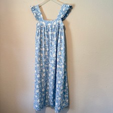 A New Day Womens Blue Floral Linen Blend Ruffle Strap Midi Dress XS Smocked Back