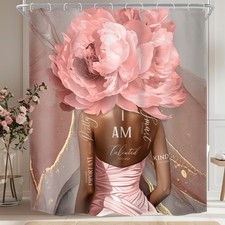 Pink Black Girl Shower Curtain 60Wx72H Abstract Marble African Floral Flower ...