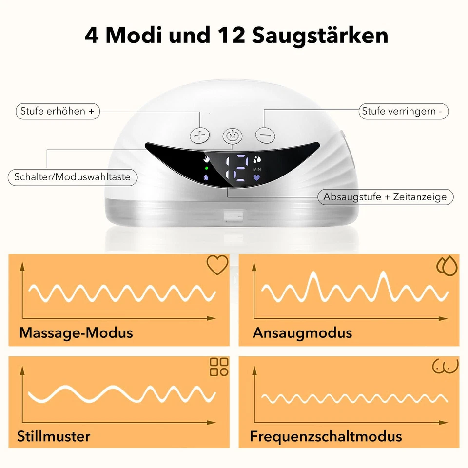 Elektrisch Milchpumpe Tragbare Freihändige Brustpumpe mit  4 Modi & 12 Stufen - Bild 3 von 4