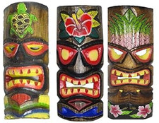 Set of 3 TIKI MASK Polynesian Hawaiian Style Wall Island Tropical Tribal Wood