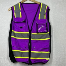 TuGlow Unisex Purple Yellow Zipper Pockets Sleeveless Reflective Vest Size M