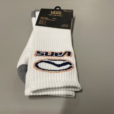 New Men's VANS Designer Logo Sport Skater Surfer Crew Cut Socks Size 6.5-9 White