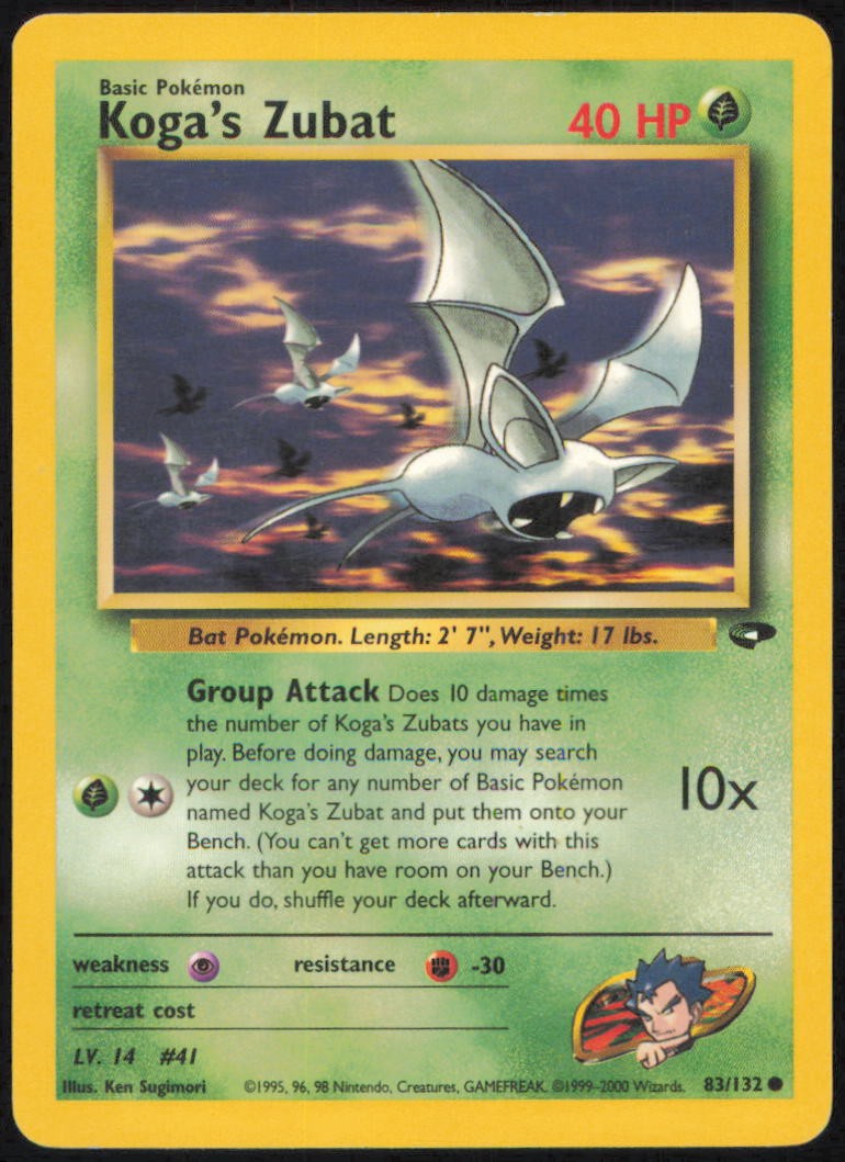 KOGA'S ZUBAT 83/132 COMMON GYM CHALLENGE POKEMON UNLIMITED NEAR MINT