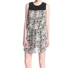 Joie Ocelot Print Blouson Sleeveless Silk Dress Black White Women’s Sz S