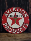 VINTAGE TEXACO AVIATION GASOLINE PORCELAIN METAL GAS STATION PUMP SIGN 12".