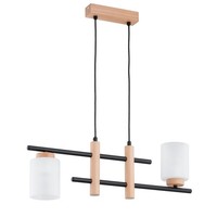 HäNgelampe 2-Flammig Glas Holz Blendarm E27 L:62 Cm Pendelleuchte Esstisch