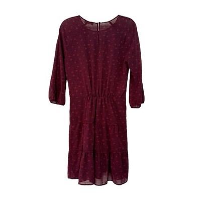 Ba&sh Dress Burgundy Floral Ruffle Tiered Prairie Country Bash 1 US Size 4 Small