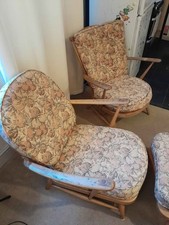 Two Vintage Ercol Armchairs Light Wood MCM Mid Century