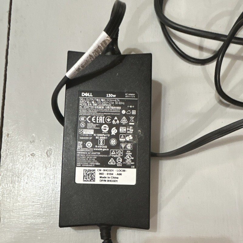 Dell 130W Power Adapter 19.5V 6.7A Black LA130PM121 HG5D1 0HG5D1