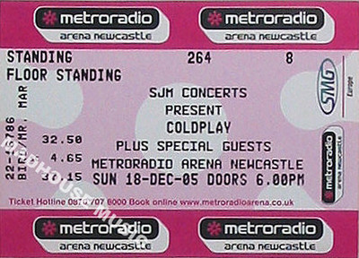 Tiicket COLDPLAY Concert TiICKET original Newcastle 2005 18th December MINT ...