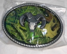 Ram's Head Metal Belt Buckle Camo Green Background 3-7/8" x 3" NEW