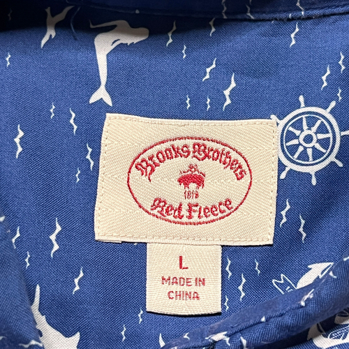 Brooks Brothers Shirt Blue Regent Fit l Nautical Pattern l Size L 100% Cotton - Picture 9 of 10