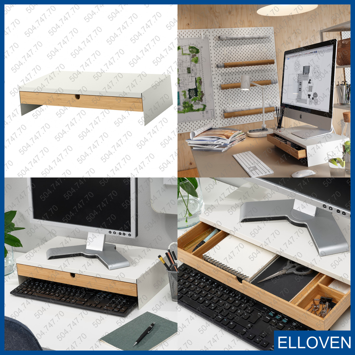 ELLOVEN Monitor Stand With Drawer, White IKEA