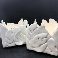 2 Kay Finch California Pottery Planters Philodendron Leaves Off White Silver