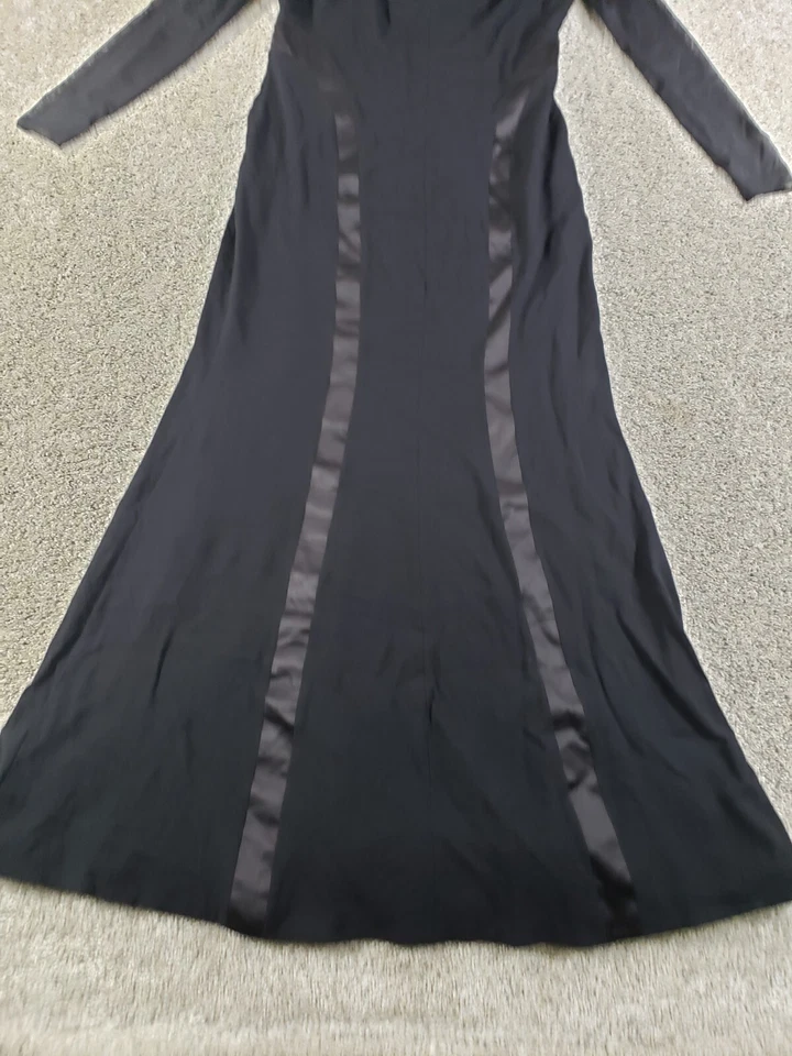 Escada Size 42 Formal Maxi Dress Wool Satin Trim Fit Flare Black - Image 3 of 4