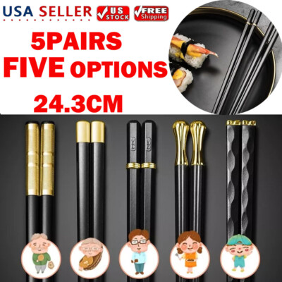 5 Pairs Chinese Chopsticks Non-Slip Sushi Chop Sticks Set Reusable Chopstick US