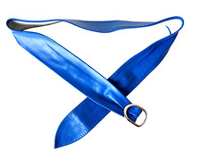 80's Leather Cinch Belt Blue Size Medium Waist Slide Silver Tone Oval Buckle USA