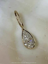 2Ct Pear Lab Created Diamond Solitaire Pendant Free Chain 14K Yellow Gold Finish