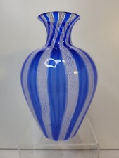 Murano Latticino Blue and White Vase 7 3/4"