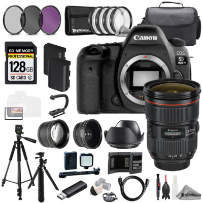 Canon EOS 5D IV+ EF 24-70mm f/2.8L II USM Zoom Lens+128GB+ExtBat+9PCFltr-MEGAKit