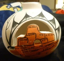 Native American Pottery Signed by L Toya Pueblo Cut Out Vases New Mexico