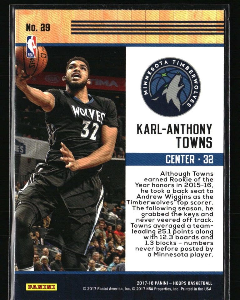 Kar-Anthony Towns  2017 Panini Hoops #29 Basketball Card - Image 2 of 2