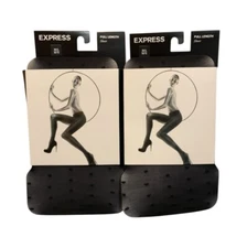 2 Pack Express Full Length Sheer Small Dots Pattern Black Nylon Tights M/L New