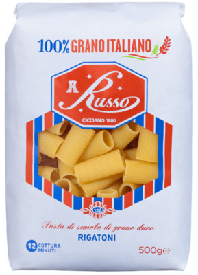 Russo Rigatoni N°126 Hartweizengrieß Pasta,Italienischer Weizen,500g