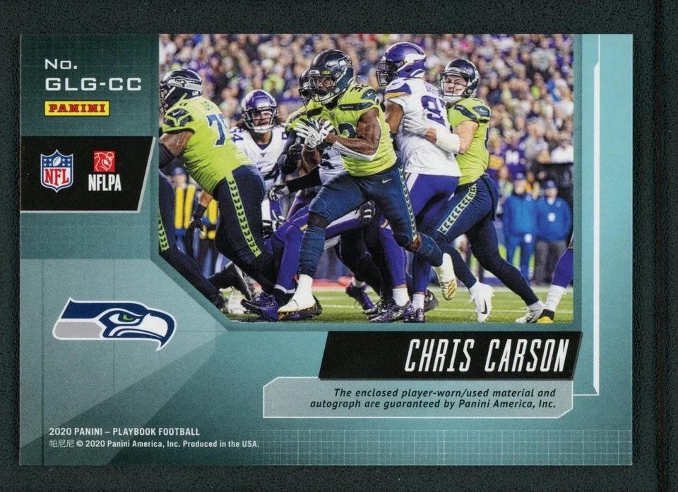 2020 CHRIS CARSON 33/49 AUTO JERSEY PANINI PLAYBOOK GOAL LINE FOOTBALL NFL - Image 2 of 2