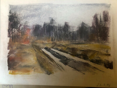 ::FRANZ EHMKE * 1928-2018 GDR PAINTER ° 1996 FIELD ROAD ON MEADOW AND FOREST LANDSCAPE