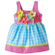 Youngland Polka-Dot Plaid Flower Dress - Free Shippping - Baby Girl