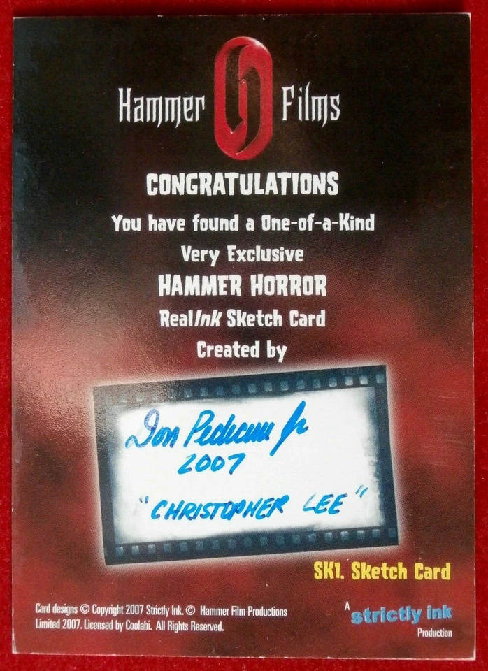 Hammer Horror Series 1 - CHRISTOPHER LEE - by Don Pedini Jr - Sketch Card - 2007 - Image 2 of 2