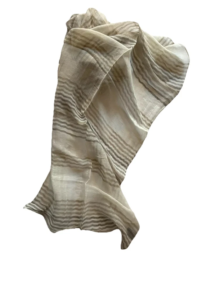 ANN TAYLOR Beige Strie Stripe Linen Cotton Scarf - Image 2 of 3