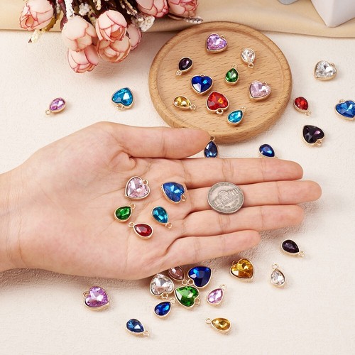 40Pcs Faceted Glass Rhinestone Pendants Teardrop Heart Charms 15~16.5x9~14mm - Picture 6 of 8