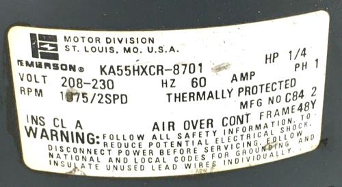 EMERSON KA55HXCR-8701 Blower Motor 1/4HP 208/230V 1075 RPM 2SPD #MB319 - Picture 3 of 4