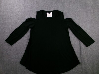 Cupio  Top Women Medium Black Cold Shoulder Casual Preppy Y2K Flowy