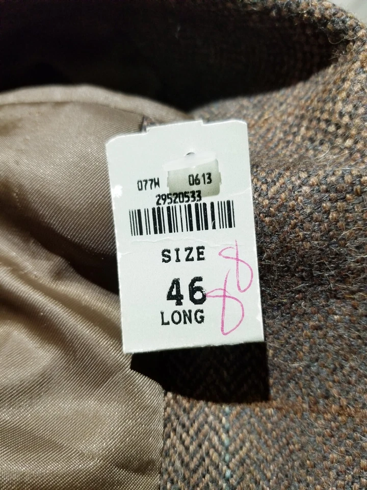 Vintage NWT 46L Lambswool Alpaca Tweed Brown Check blazer sport Coat Jacket - Image 4 of 4