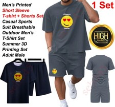 Men's Printed Short Sleeve T-shirt Shorts Set Casual Suit Breathable Outdoor