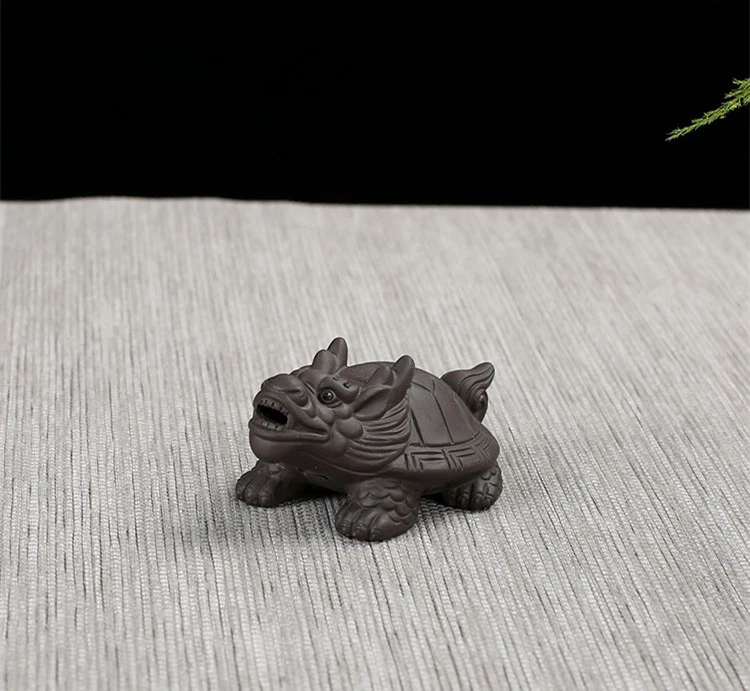 Té de arcilla púrpura Zisha mascota hecho a mano tortuga riqueza bendición té juego adorno regalo Foto 3 de 4